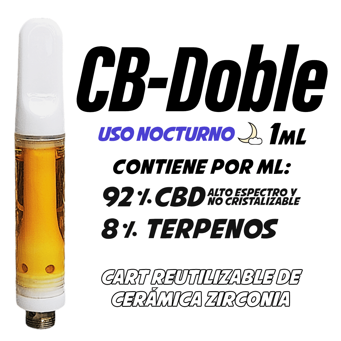 Cartucho Reutilizable de Cerámica 1 mL | CB - Doble | Uso Nocturno directo en Colombia | Connabis Colombia