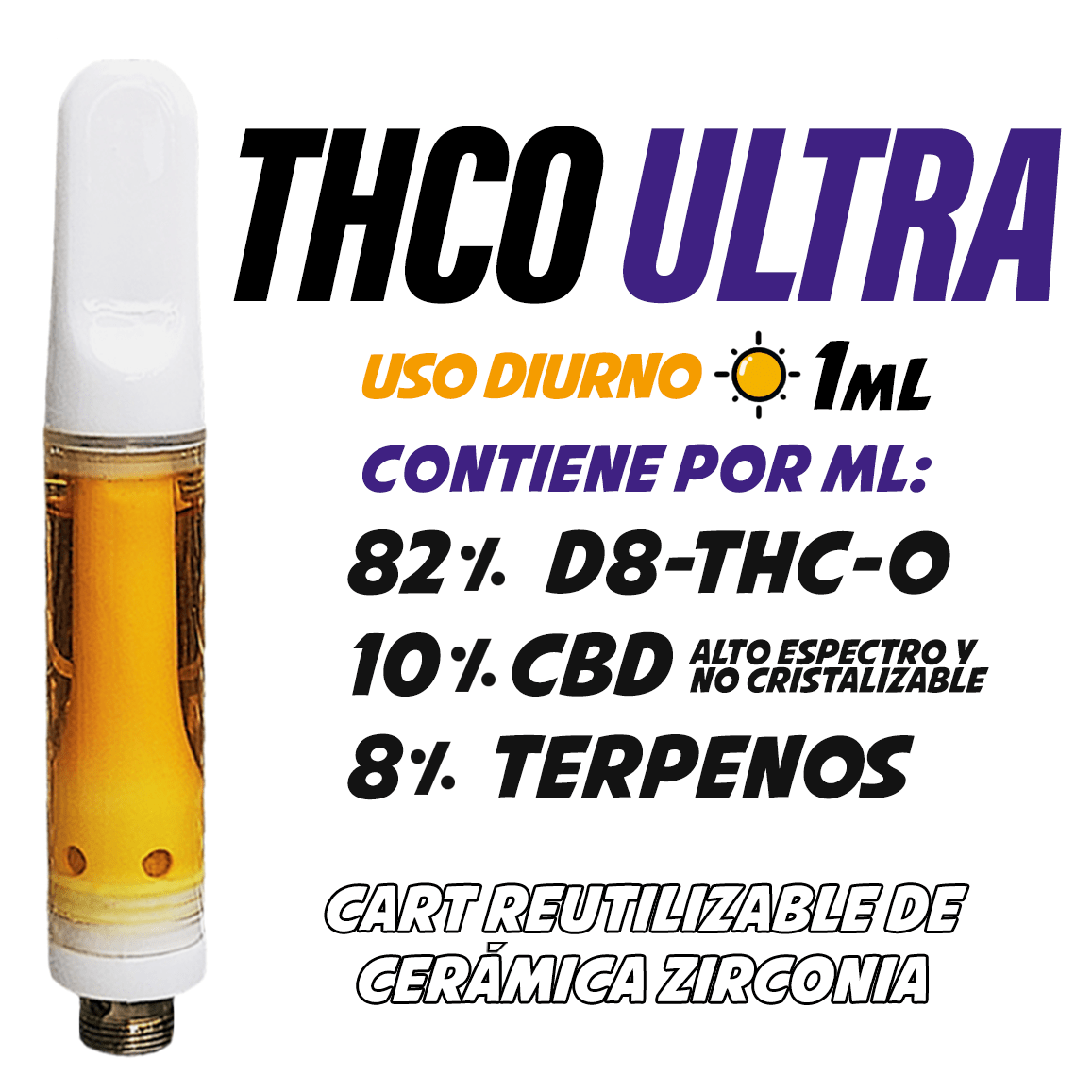 Cartucho Reutilizable de Cerámica 1 mL | THCO ULTRA | Uso Diurno directo en Colombia | Connabis Colombia