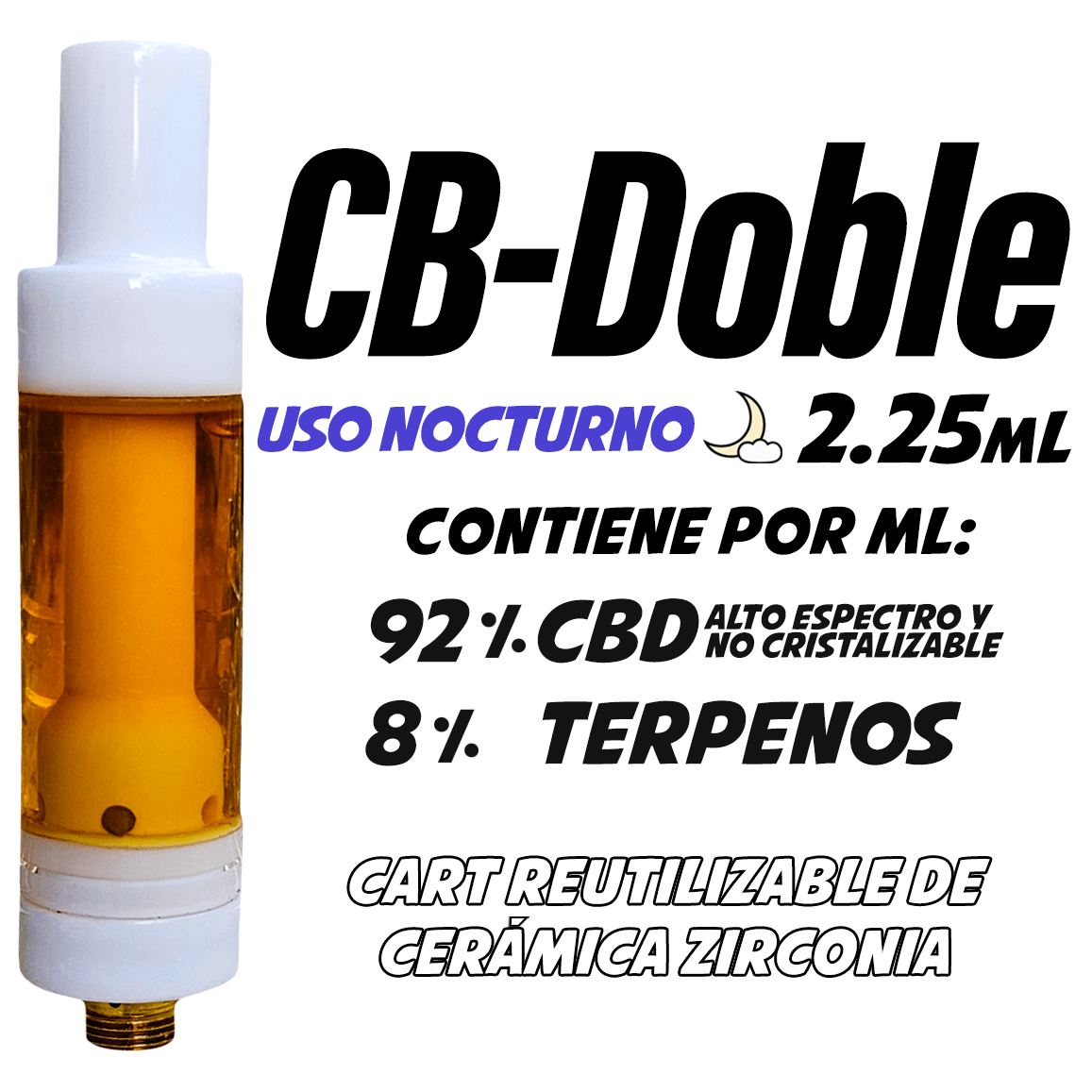 Cartucho Reutilizable de Cerámica 2.25 mL | CB - Doble | Uso Nocturno directo en Colombia | Connabis Colombia