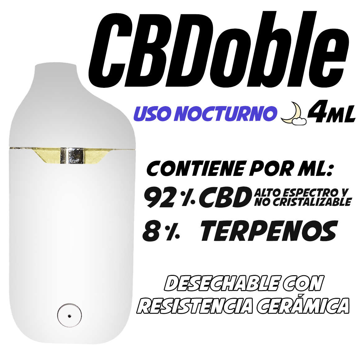 Desechable de Cerámica 4 mL | CB - Doble | Uso Nocturno directo en Colombia | Connabis Colombia