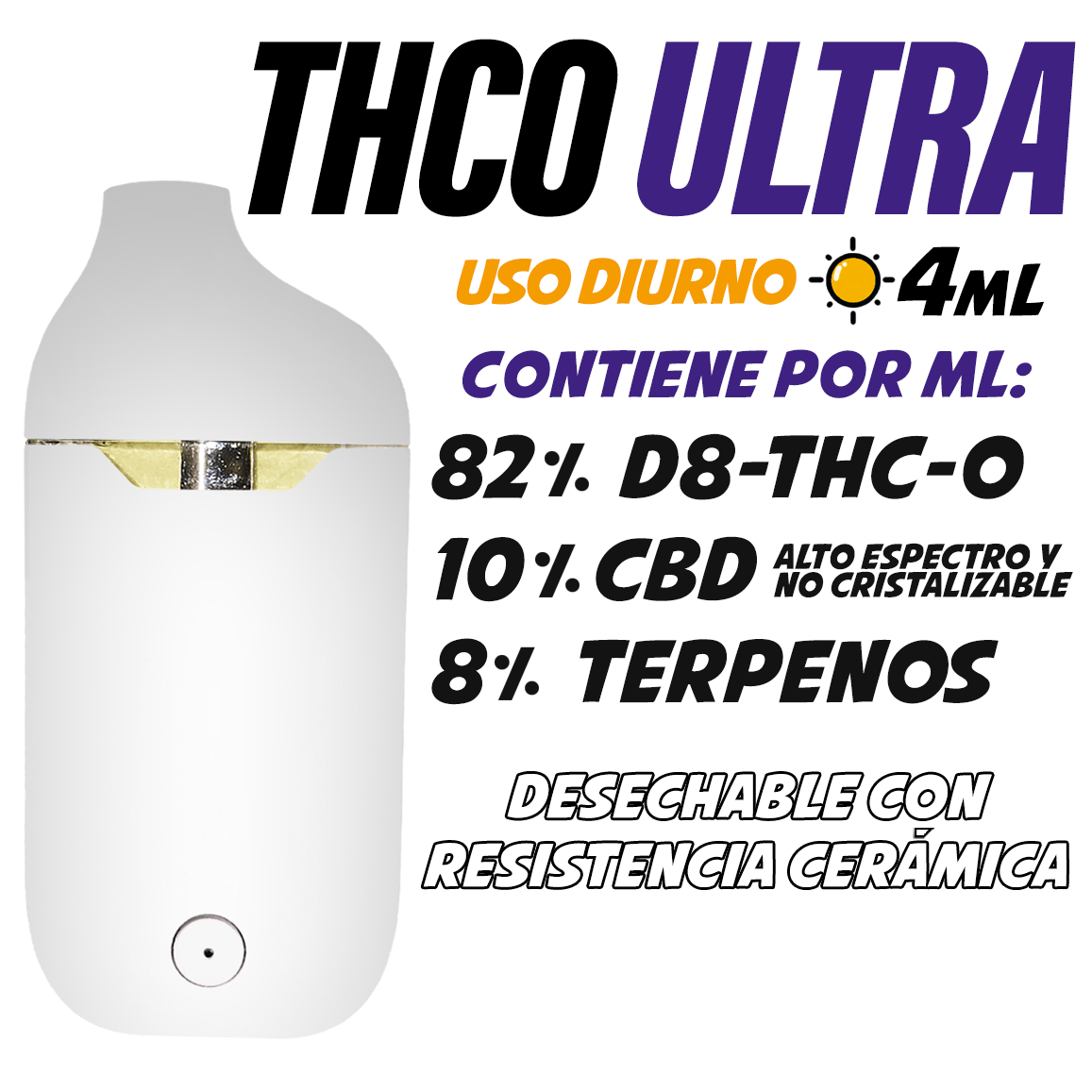 Desechable de Cerámica 4 mL | THCO ULTRA | Uso diurno directo en Colombia | Connabis Colombia